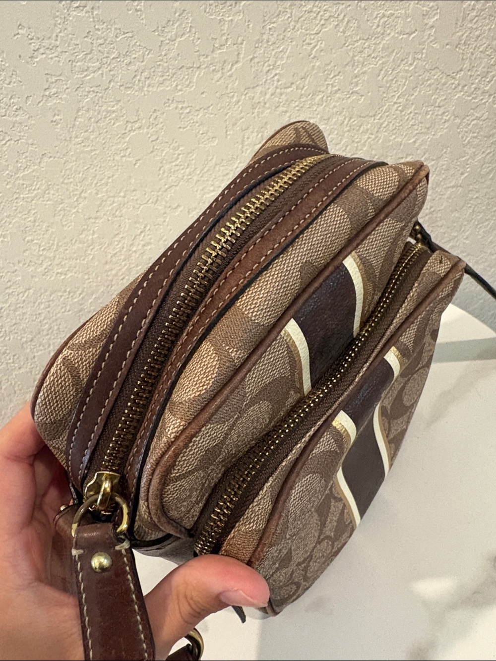 Coach Brown Signature Leather Messenger Crossbody with Stripes - Picture 5 of 14